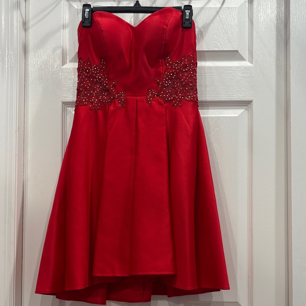 Blondie Nites Red Beaded Mini Dress